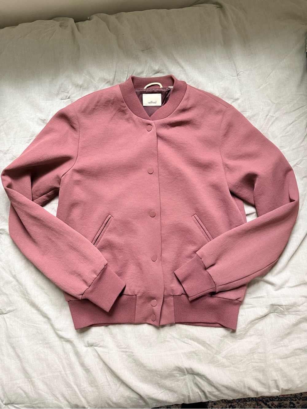 Aritzia Wilfred Poussin Bomber Jacket Dusty Rose Mauve Size Small
